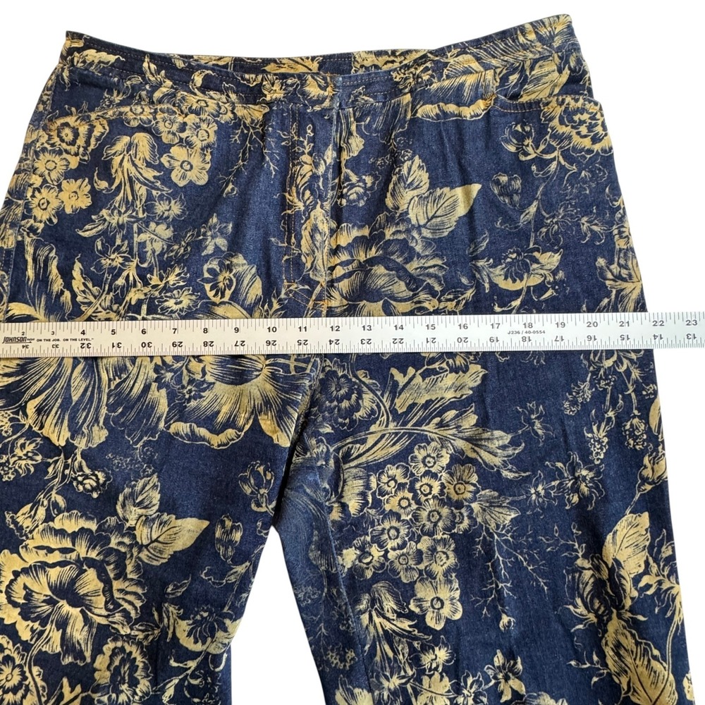 Susan Bristol Jeans Womens 14 Gold Floral Flocked Velvet Denim Capri Vintage 90s - Picture 5 of 12